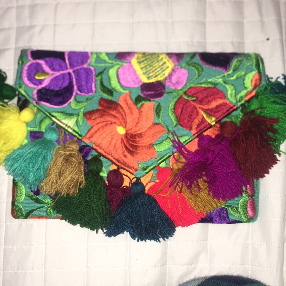 Mexican clutch and crossbody bag with tassels
